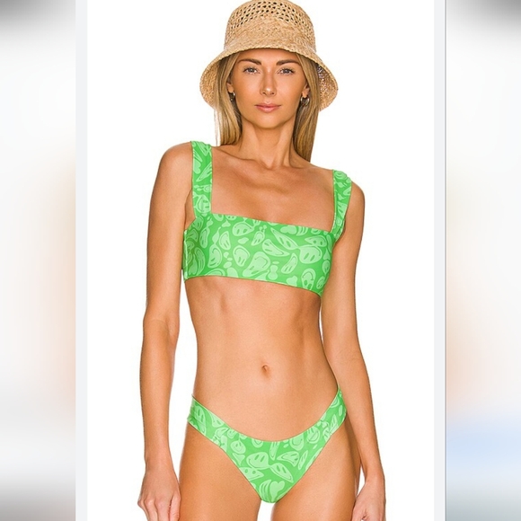 Lovers + Friends 2 Piece Bikini Swim Fun Loving Top & Bottom Smile Face Swimsuit - Picture 2 of 6